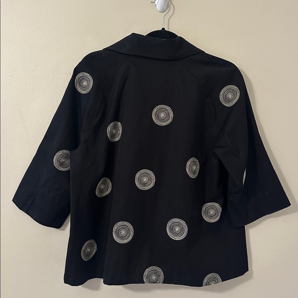 Johnny Was  Women’s Black Embroidered 3/4 Sleeve Blazer Jacket Sz Large - Picture 4 of 11